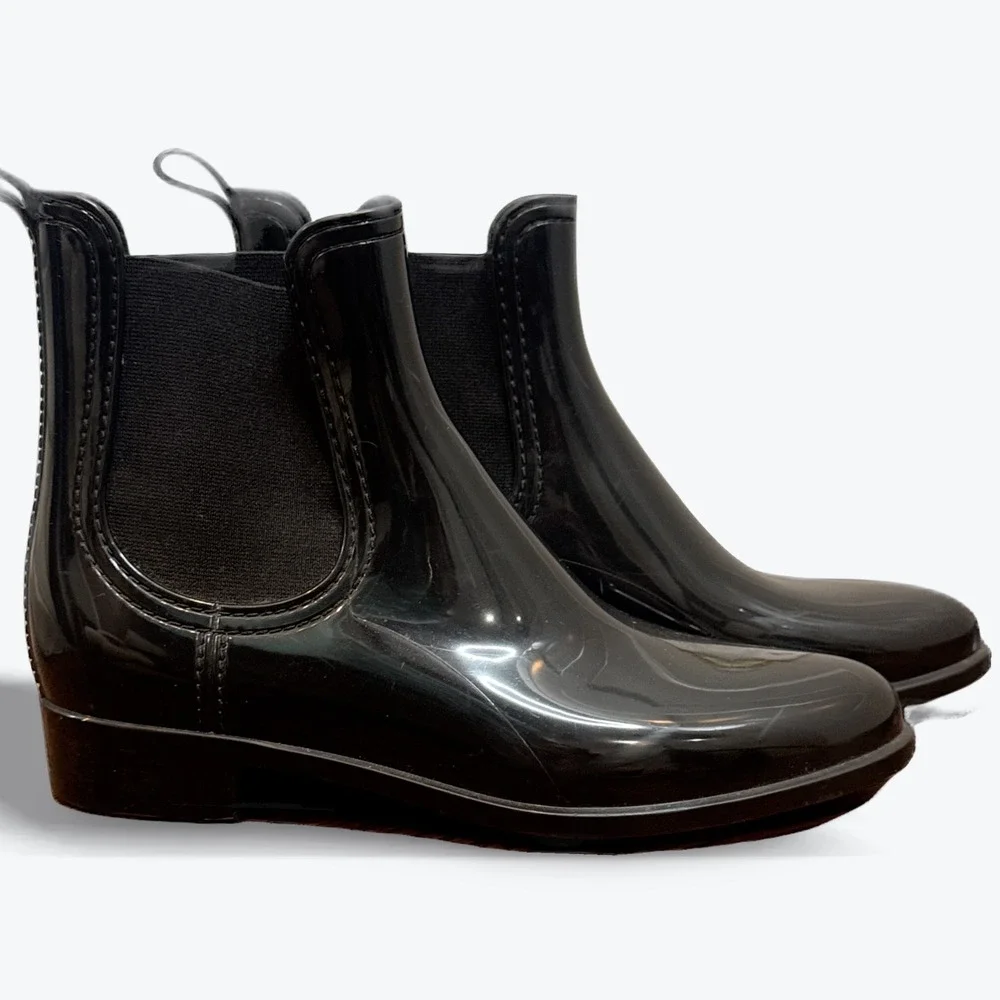Jeffrey Campbell Black Rain Boots Stormy Chelsea Womens Size 6 Euro 38 Ankle